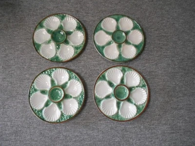 4 Assiettes à Huitres en barbotine style LONGCHAMP Vintage - Photo 1/4