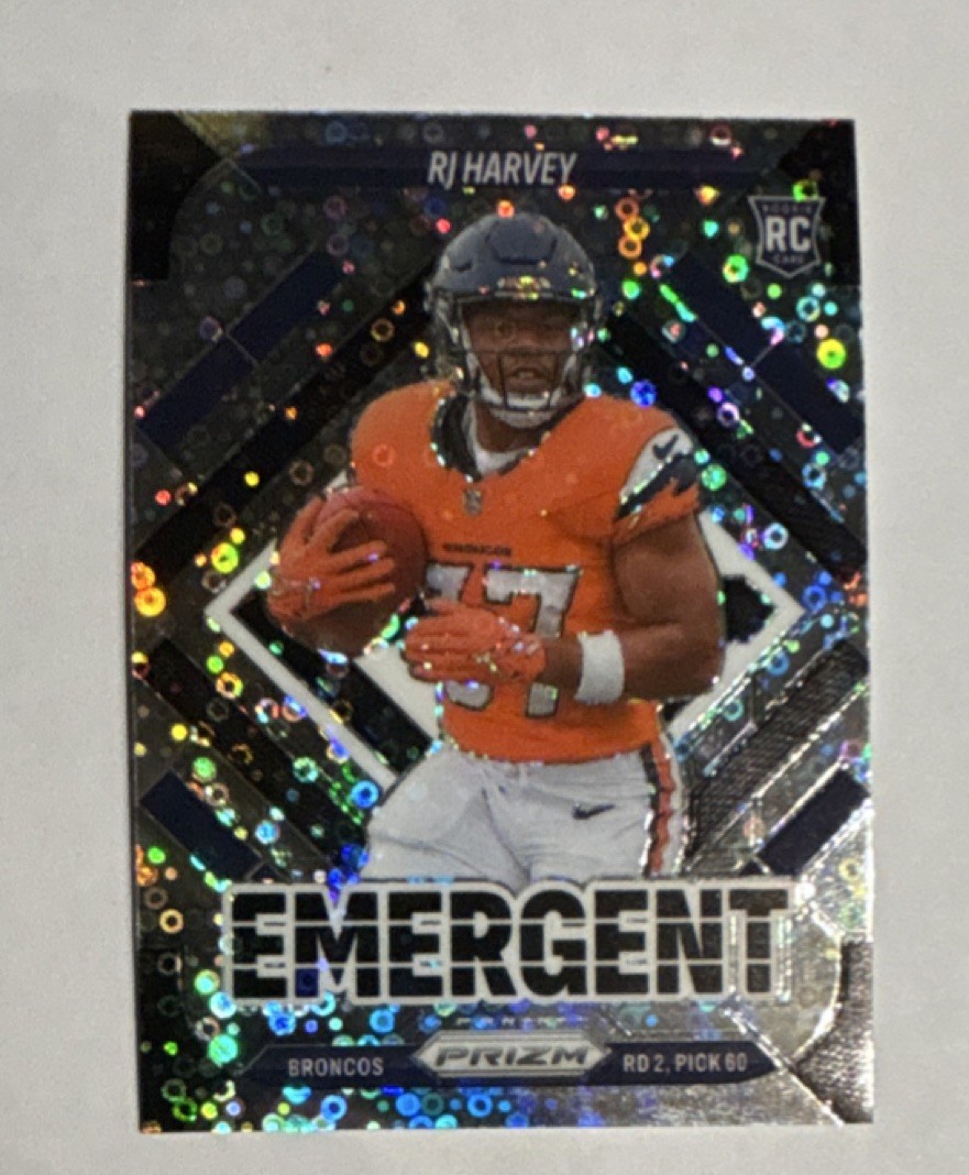 Panini 2025 Prizm Emergent No Huddle Disco Rookie RJ Harvey #16 Broncos NFL