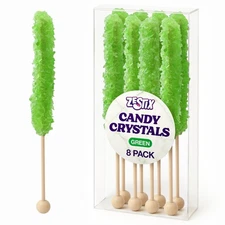 Green Rock Candy Sticks – Green Apple Flavor – 8 Count – Individually Wrapped...