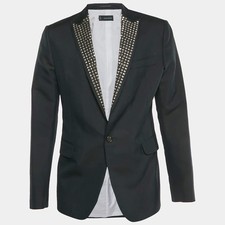 Dsquared2 Black Gabardine Studded Blazer XL