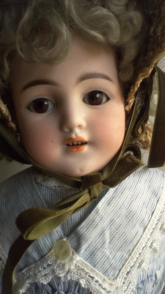 Кукла 18 дюймов Simon & Halbig Santa #1250 DEP неглазурованная голова через плечо, кожаное тело c1898 - Изображение 2 из 4