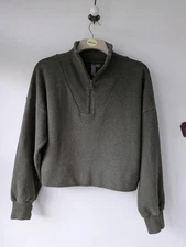 Sweaty Betty Moss Green Crop Pullover Relaxed Fit Sweatshirt Top Size Medium 