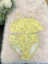 OshKosh B  gosh Yellow Ditsy Floral Ruffle 2 Piece Hi Waisted Bikini Sz 14 Girls