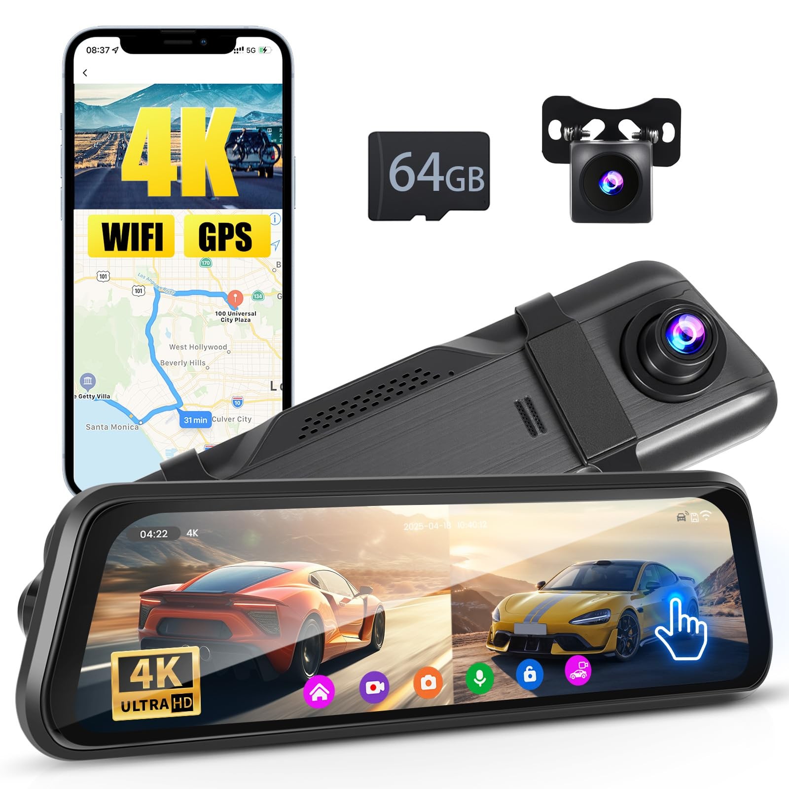Specchietto Dash Cam 4K WiFi Inefala: Registra Ogni Viaggio in UHD