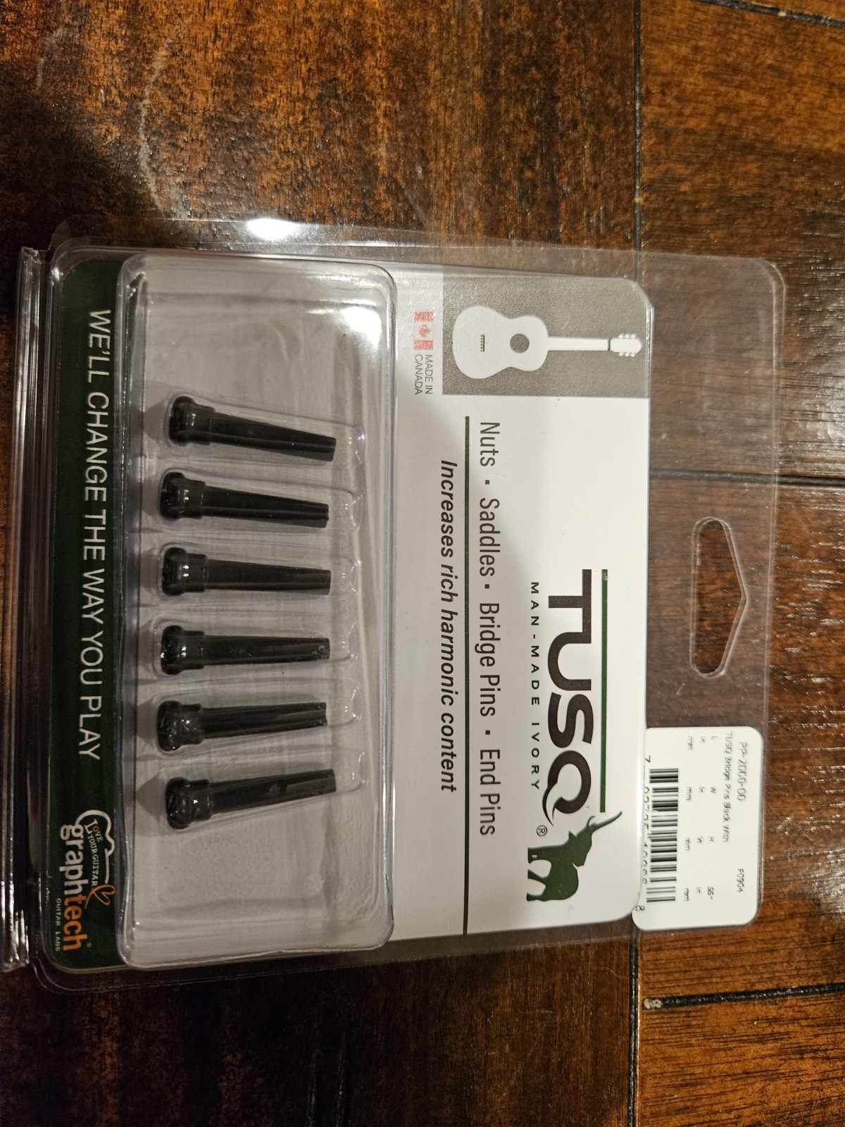 Graph Tech Tusq Ivory Acoustic Guitar Bridge Pins Black Paua Dot 4mm dot