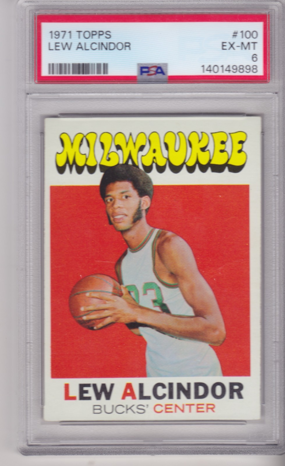 NICE 1971 TOPPS #100 LEW ALCINDOR PSA 6 EX-MT Milwaukee Bucks/Lakers H.O.F.