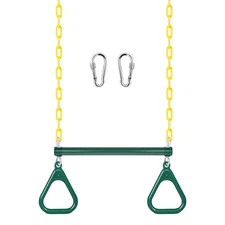 Gym Rings Trapeze Swing Bar 16", Heavy Duty 47" Chain Swing Set Accessories w...