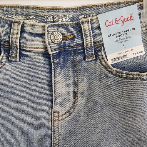 NWT Cat Jack Relaxed Tapered Jean Shorts size 7 Blue Adj Waist Super Stretch - Picture 2 of 12