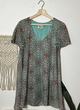 Show Me Your Mumu Kylie A-line Teal Mini Dress Kaleidoscope Flutter Sleeve Sz.S