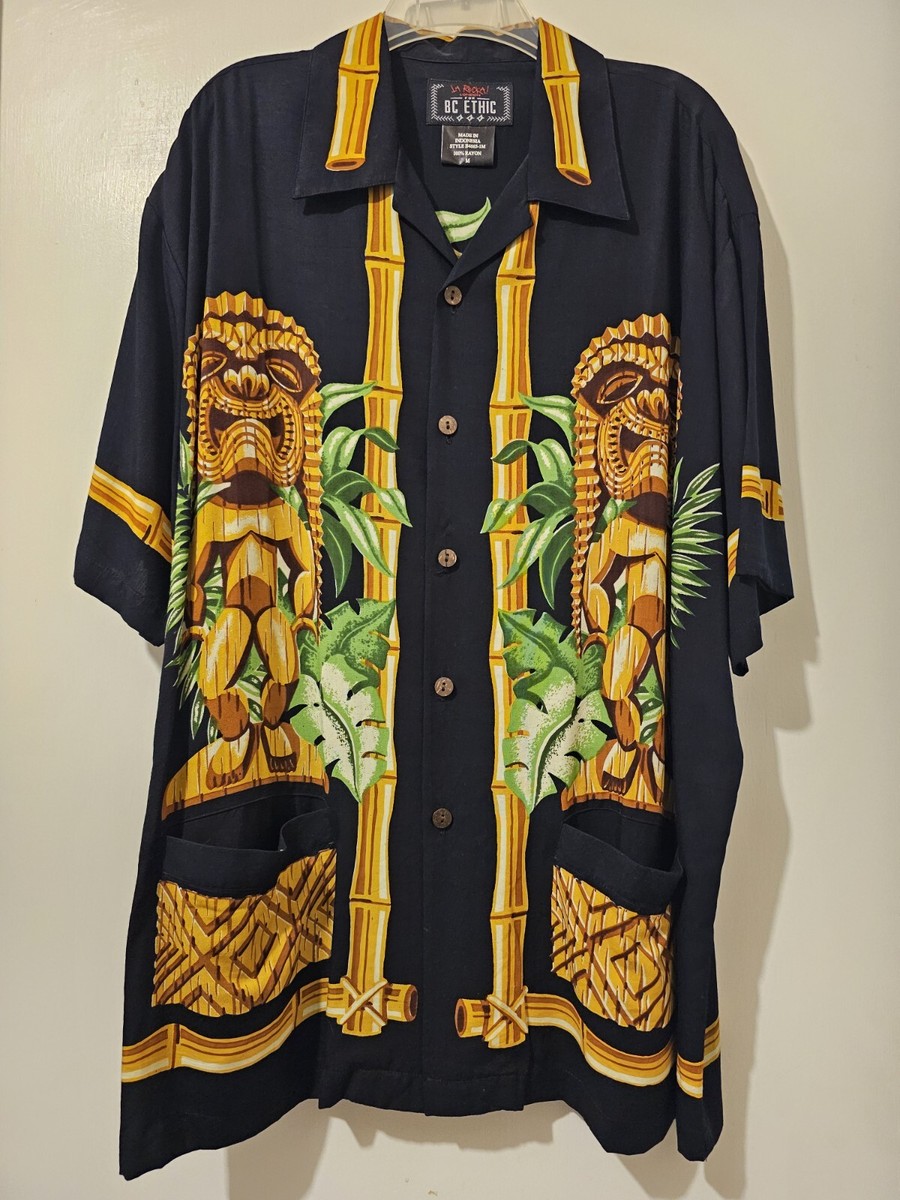 Vintage 90s BC Ethic La Roca London Tiki Hawaiian Aloha Men M 