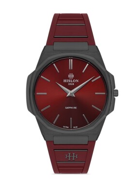 Hislon Men's Watch Ultra Slim Red Dial Sapphire Glass Red rubber Strap