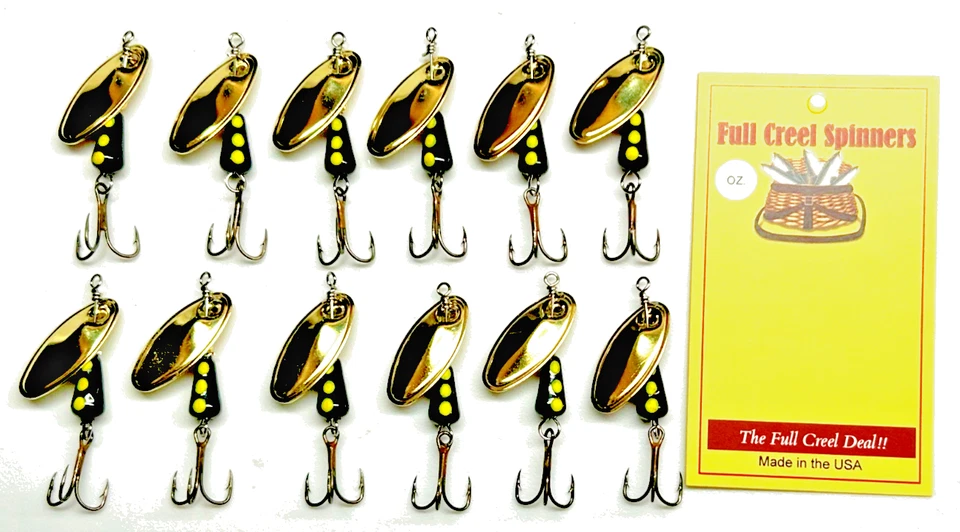 FULL CREEL Best Quality Fishing Spinners 1/4 OZ Trout Lure American Made Black Yellow Dots