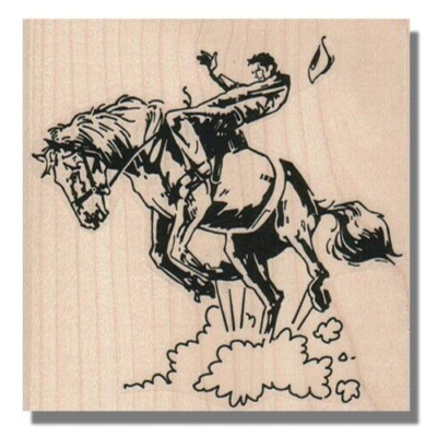 Mounted Rubber Stamp, Cowboy Riding Horse, Animal Stamp, Rodeo, Western, Bucking
