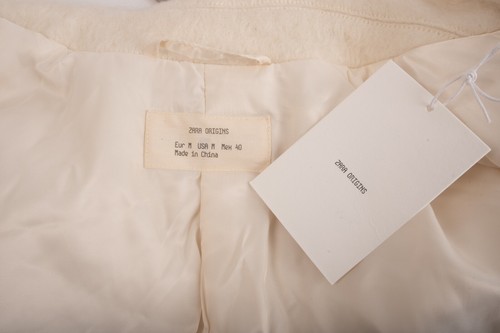 Zara Origins Mens wool Bomber Jacket Ivory Off white M Medium 8491/114 NWT - Picture 6 of 6