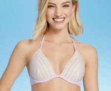 Women  s Shade And Shore Lightly Lined Lavender Crochet Bikini Top Variety Sz NWT