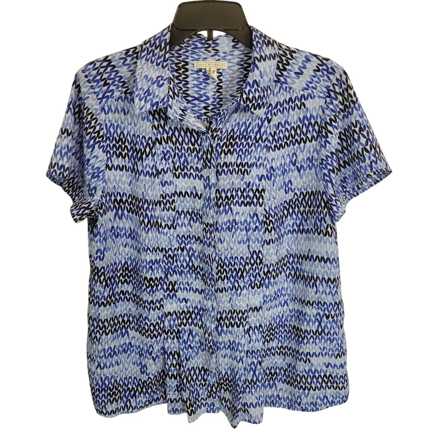 Dana Buchman Patterned Pleated Button Blouse Top … - image 1