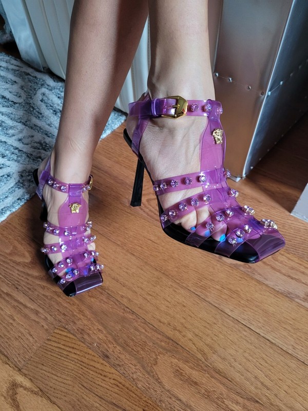 $1,650 Versace Medusa Jelly PVC Sandals Clear Purple Heels Shoes Sz 39 Sold out