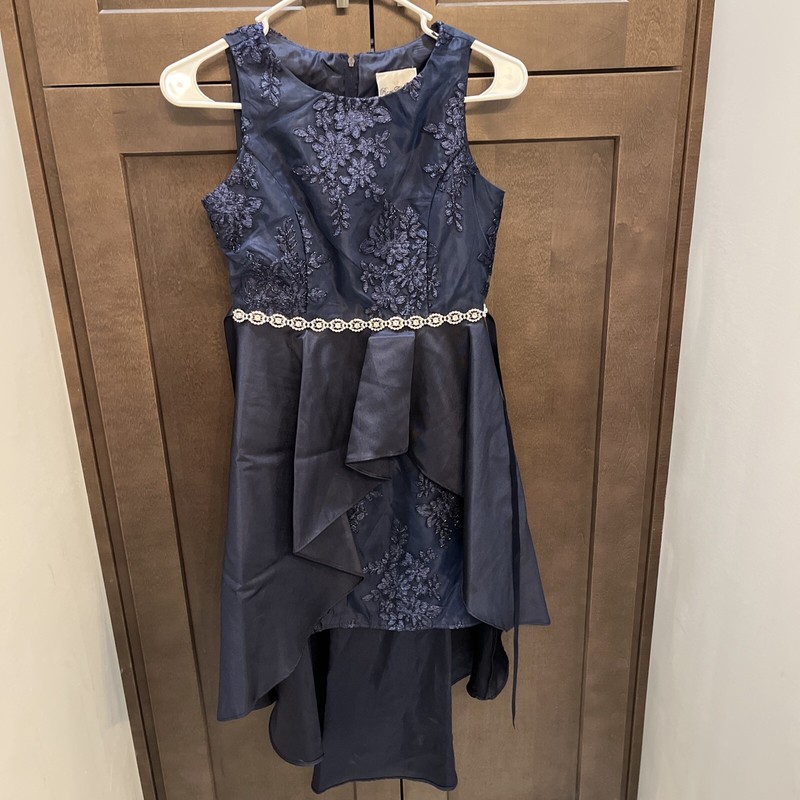 Girls 12 Navy Blue Satin Party Special Occasion Holiday Dress