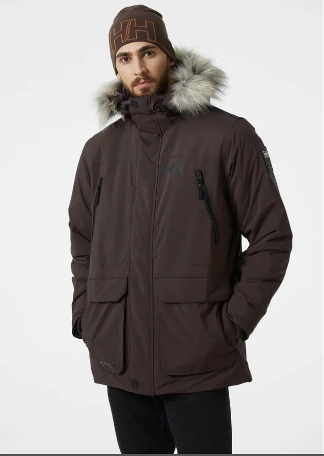 $330 Helly Hansen Reine Parka Chaqueta Espresso Triple Para Hombre Talla XXL Con Capucha de Piel