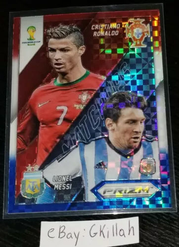 2014 Panini Prizm World Cup Matchups Messi Ronaldo Red White Blue Plaid #19 RC
