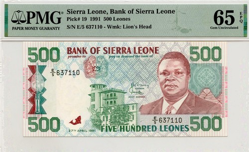Sierra Leone 1991 500 Leones P# 19 PMG 65 EPQ