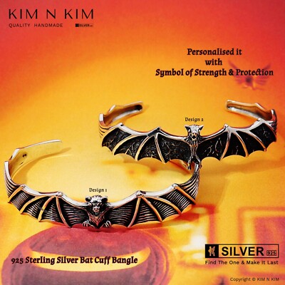 Bat Cuff Bracelet Gothic bracelet Personalised 925 Silver Bangle Quality