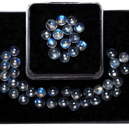 47 PC Madagascar Natural Rainbow Moonstone 5MM Round Cabochon Hi-Grade Gemstones - Picture 5 of 11