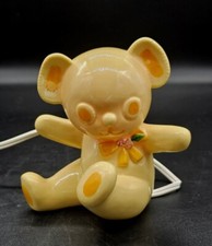 Vtg Irice Japan Ceramic Yellow Teddy Bear Nursery Night Light Lamp Works 