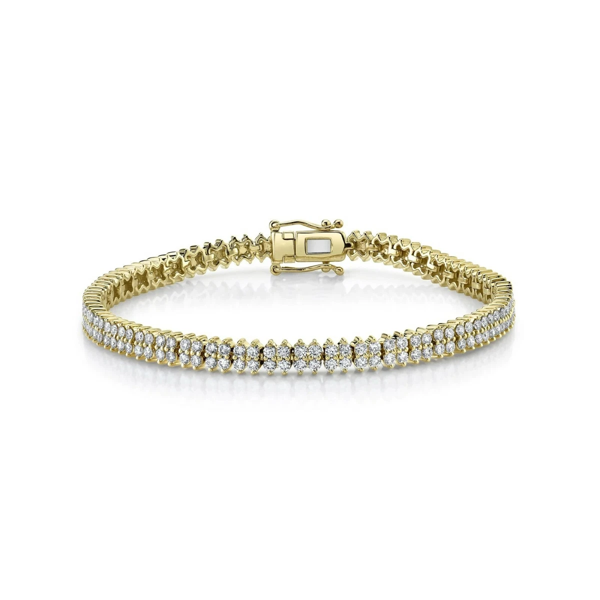 Diamond Two Row Tennis Bracelet 14k Yellow Gold Natural Round 3.30ct Flexible 7