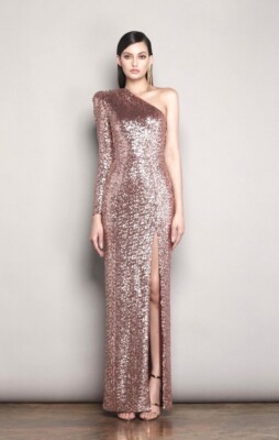 Bronx and Banco Galaxy One Shoulder Sequined Gown Maxi Size XS EUC $750