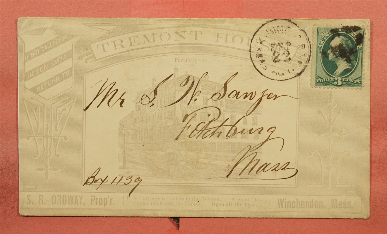DR WHO 1880s FREMONT HOUSE HOTEL ADVERTISING WINCHENDON MA RPO CANCEL