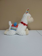 FAO Schwarz Llama Alpaca Plush Furry White Laying W Rainbow Blanket
