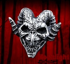 New Devil Skull Goat Horn Head Ring Gothic Punk Biker Silver Ring