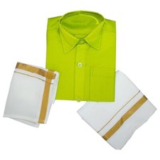 Cotton Lungi Traditional Adjustable Lungi Dhoti Shirt Mundu Set 8 To 14 Years