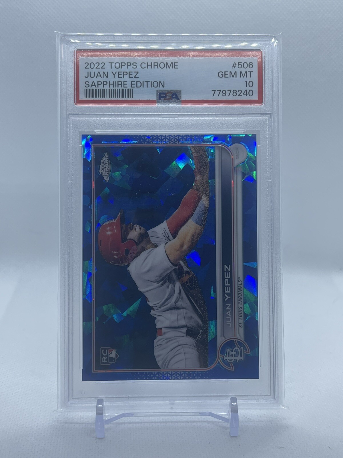 PSA 10 Juan Yepez 2022 Topps Chrome Sapphire #506 Rookie RC Cardinals GEM MINT