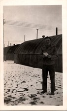 Vtg Found B W Photo WW2 US Army Soldier Base Camp Snow Winter 1940s Military
