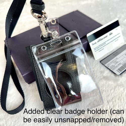 PRADA purple leather ID Card Case Badge Holder lanyard NEW - Picture 6 of 9