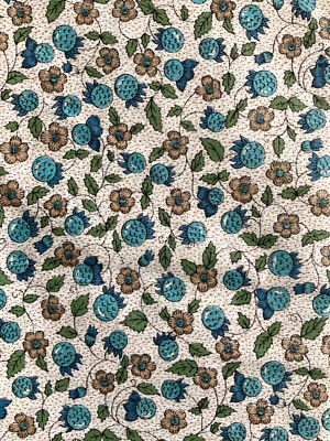 NEW Vintage 1950 s COTTON Dress Fabric Aqua Brown Mocha Floral Daisy - 1 7/8 yd