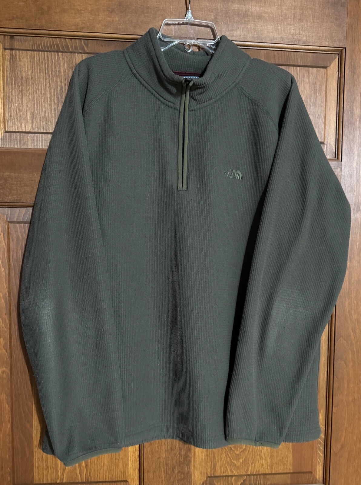 The North Face Men's XL Brown Green 1/4 Zip Fleece Pullover Hiking Waffle Knit