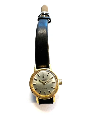 Damenarmbanduhr Tissot Swiss Seastar Handaufzug Edelstahl Gold Lederarmband - Bild 1 von 4