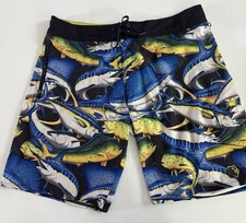 Pelagic Shorts Mens Blue Hydro-Lite Fish Performance Board Short Size 38 Pockets