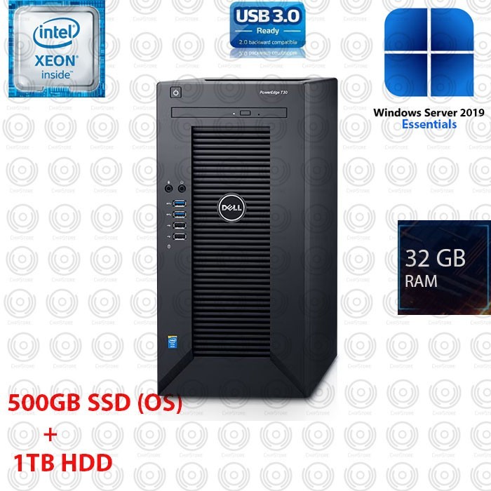 Dell PowerEdge T30 Server Xeon E3 32GB RAM 500GB SSD +1TB Windows 