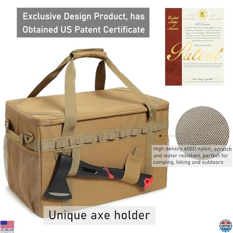 Tactical Camping Storage Tote Bag with Axe Holder & Shoulder Strap Organizer