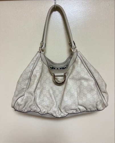 GUCCI Abbey Line GG Monogram Shoulder Bag Off White Leather