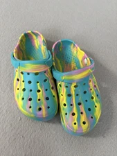 Big Wasp Shoes Kids Size 33 Tie Dye Clog Blue Yellow Pink Rubber Garden Slip On