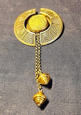Old STERLING SILVER ATARA BROOCH .925 W/Goldtone Center 1 5/8" Dia.  22g