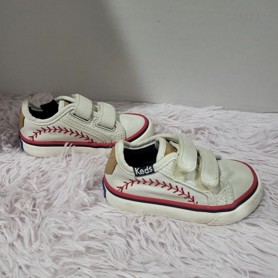 Keds 白色帆布钩环垒球棒球婴儿运动鞋 4M 码 — 第 4/4 张图片