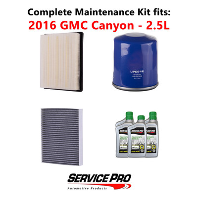2016 GMC Canyon 2.5L Complete Oil, Air & Cabin Filter Kit (0W-20)