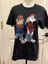 Retro Looney Tunes T-shirt Tasmanian Devil Bugs Bunny hip hop baseball Black Med