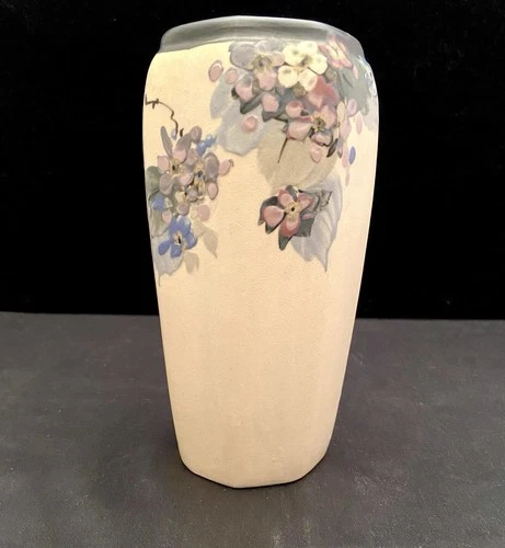 Vintage Weller Pottery Hudson Vase Hand Painted Multi Color Hydrangeas 7-1/2” T